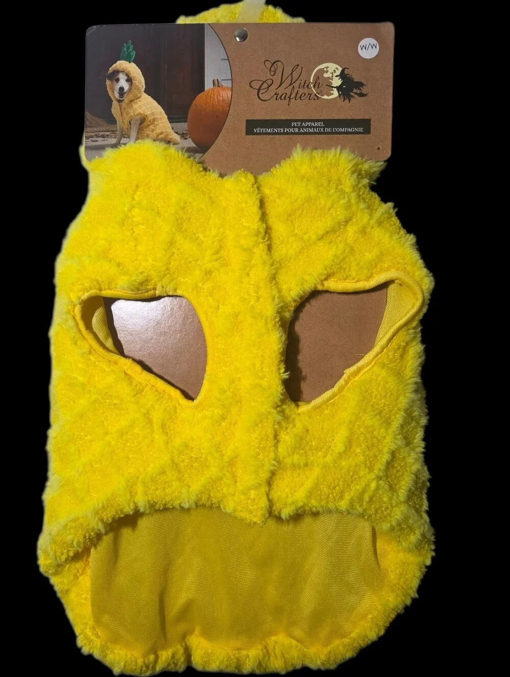 Yellow Pineapple Plush Pet Costume with Green Leaf Accent